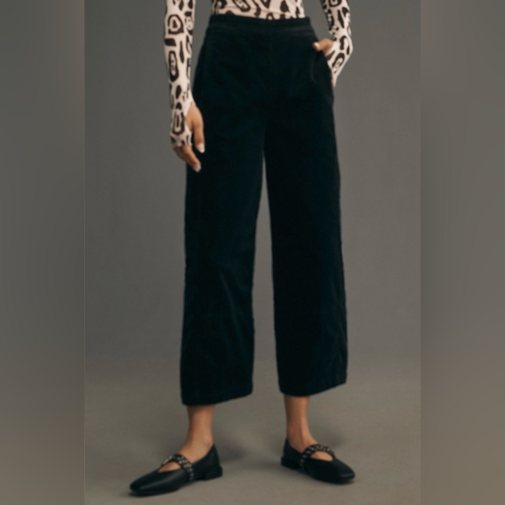 Pilcro The Izzie Relaxed Pull On Barrel Pants in Black Corduroy Size L.